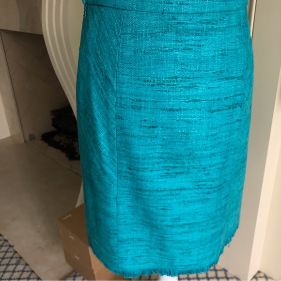 Worth Collection Turquoise Raw Silk Skirt with Fringe Hem Size 4 - Picture 3 of 10